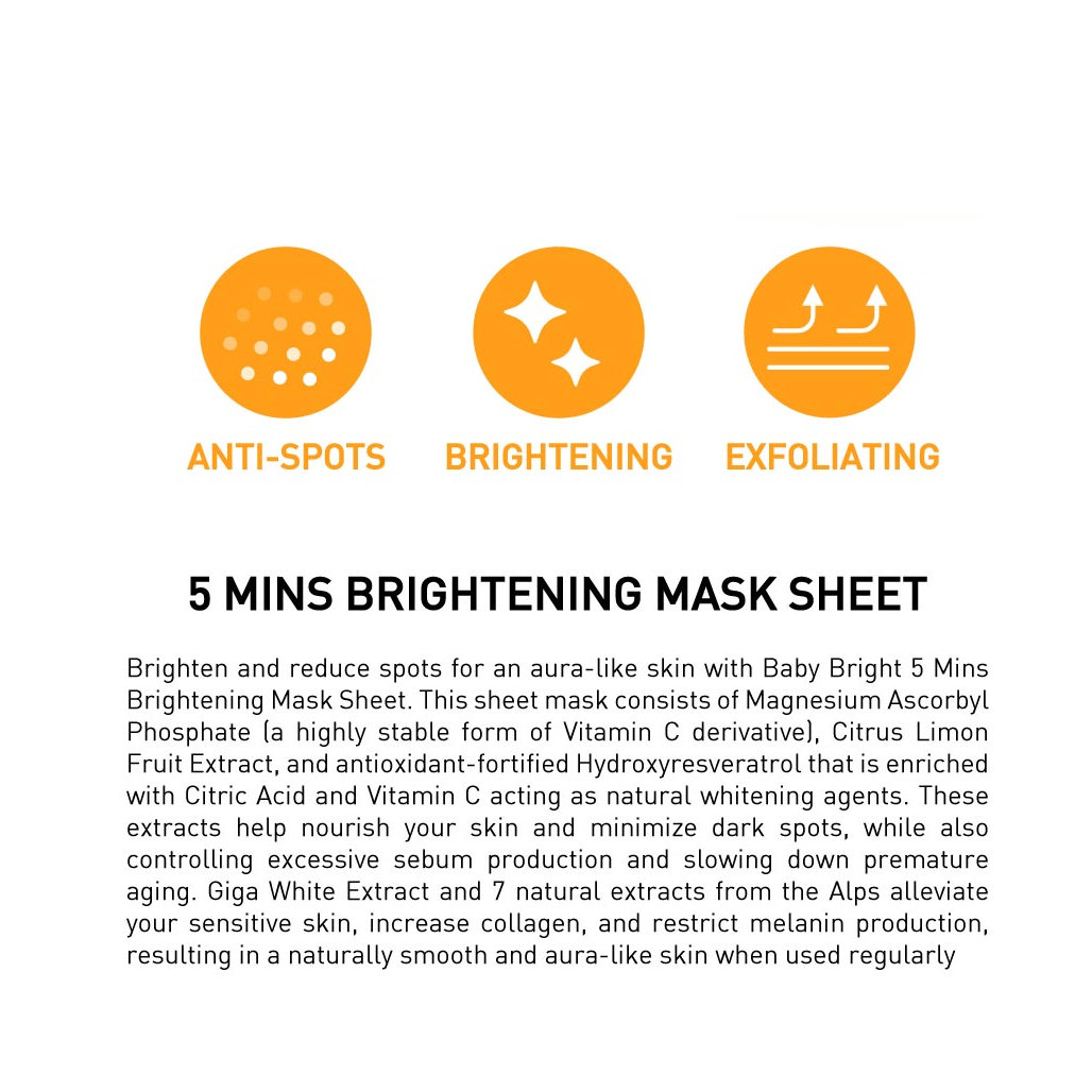 Baby Bright 5 Mins Brightening Mask Sheet - 5分鐘亮白面膜 18g - Rosy Aura