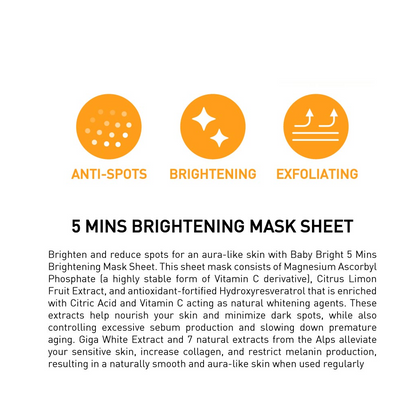 Baby Bright 5 Mins Brightening Mask Sheet - 5分鐘亮白面膜 18g - Rosy Aura