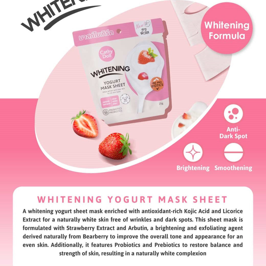 Cathy Doll Whitening Yogurt Mask Sheet - 美白乳酪面膜 25g - Rosy Aura